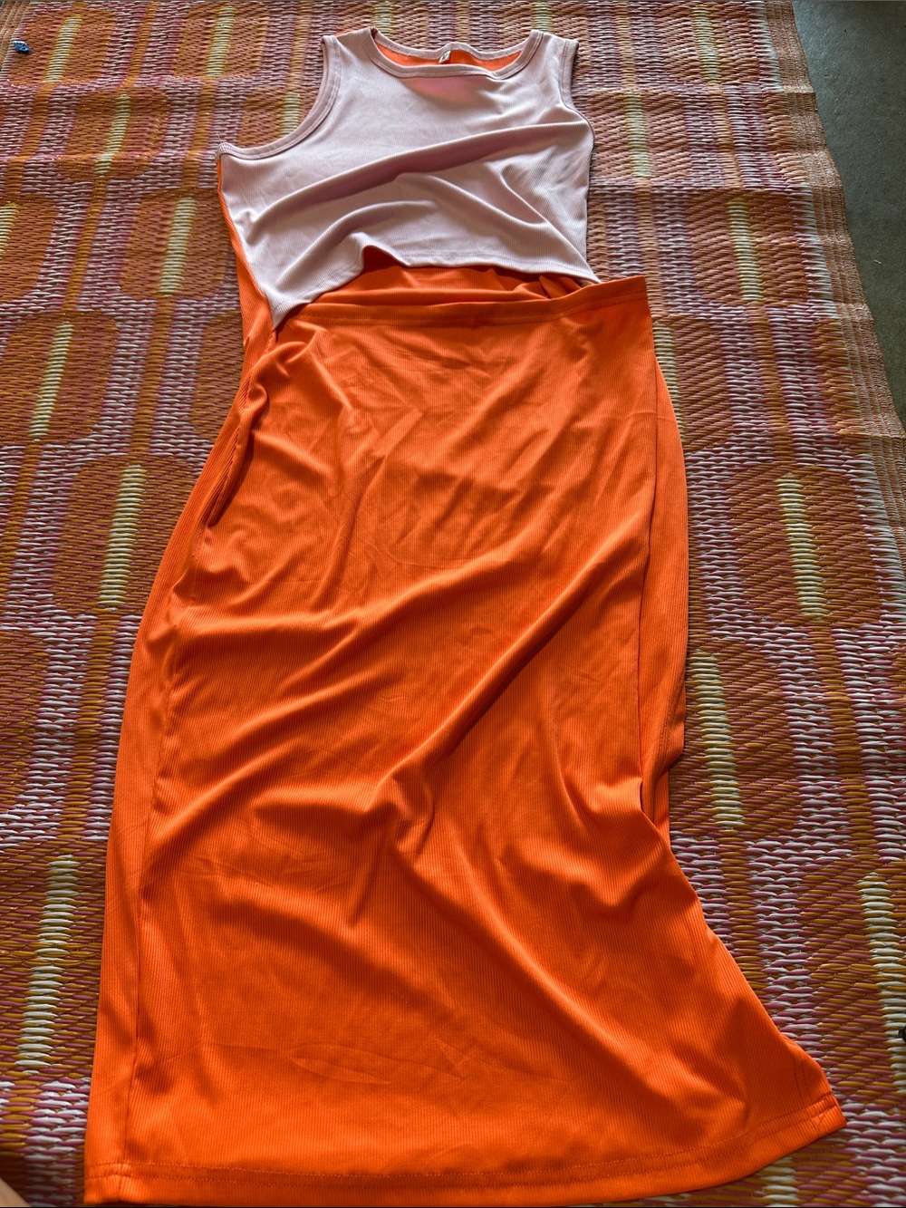 Amazon pink Tank dress with Bright Orange Midi open midriff
